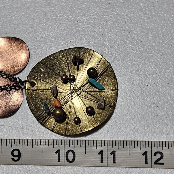 Art Deco Handcrafted Mixed Metal Pendant Statement Necklace Colorful Beads Women - Picture 7 of 7